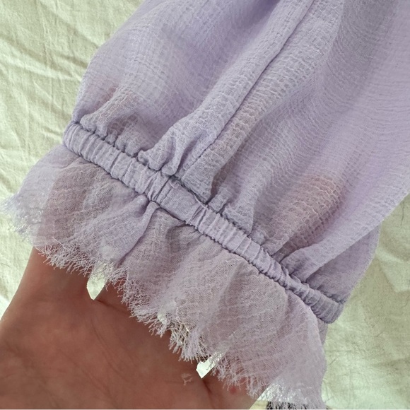 Free People Lolita Top Lavender‎ Purple Sheer Long Sleeve Ruffle Smocked Medium - Picture 5 of 11